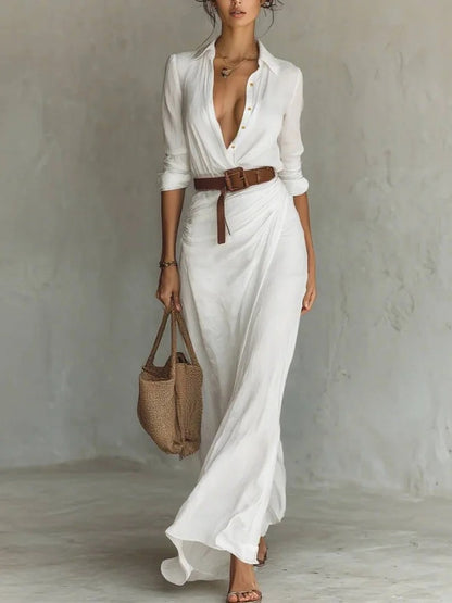 Robe Longue Asymétrique Ceinturée