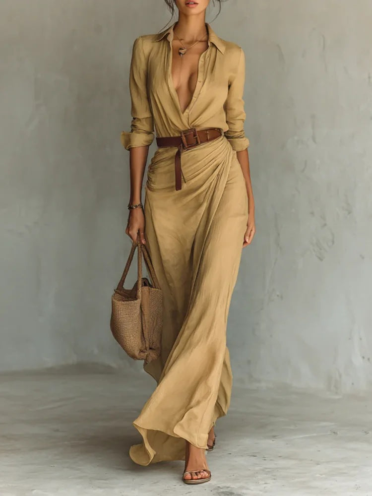 Robe Longue Asymétrique Ceinturée
