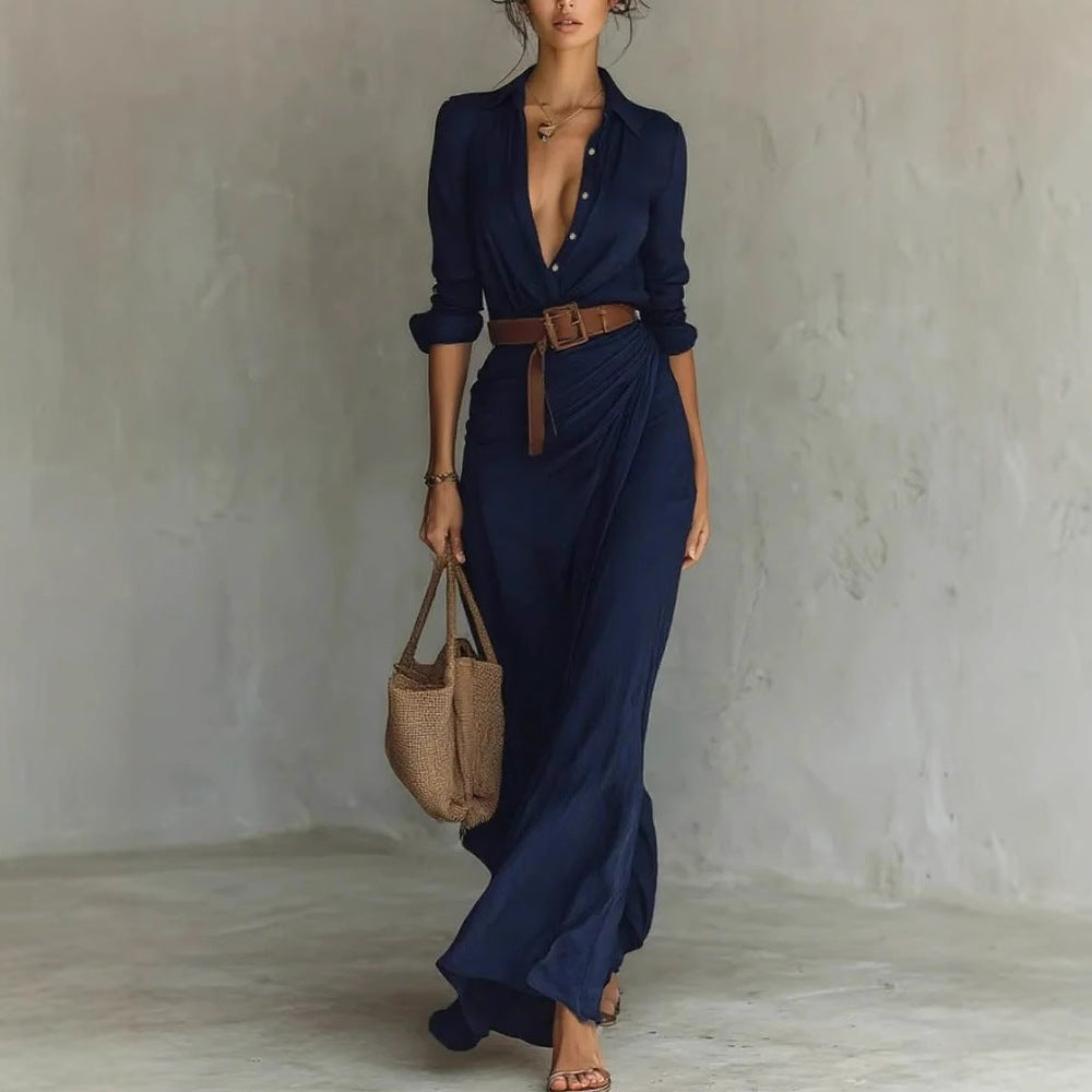 Robe Longue Asymétrique Ceinturée