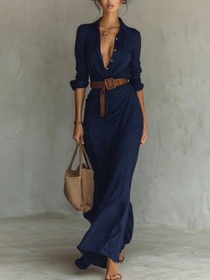 Robe Longue Asymétrique Ceinturée