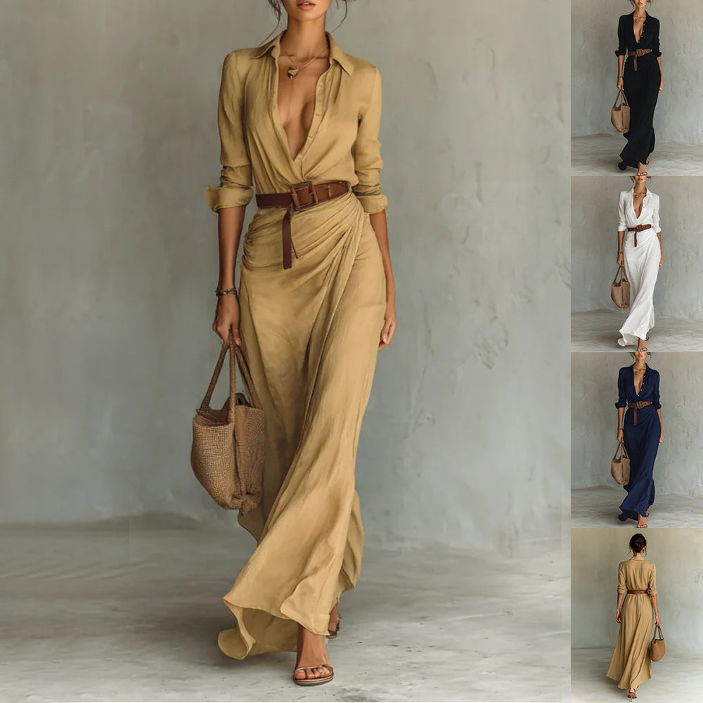Robe Longue Asymétrique Ceinturée