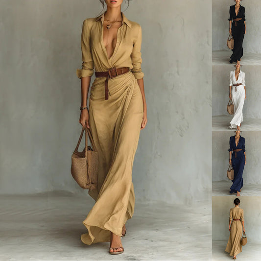 Robe Longue Asymétrique Ceinturée