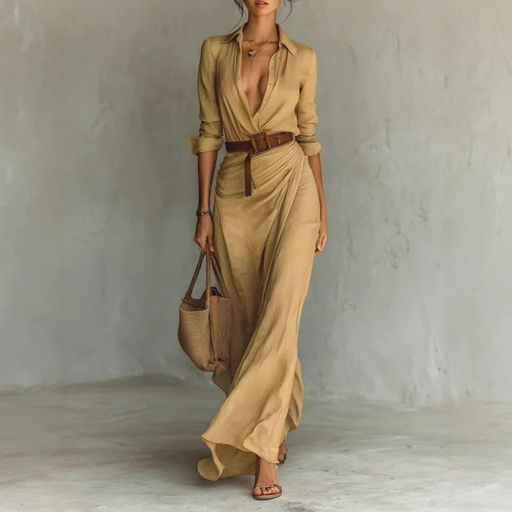 Robe Longue Asymétrique Ceinturée