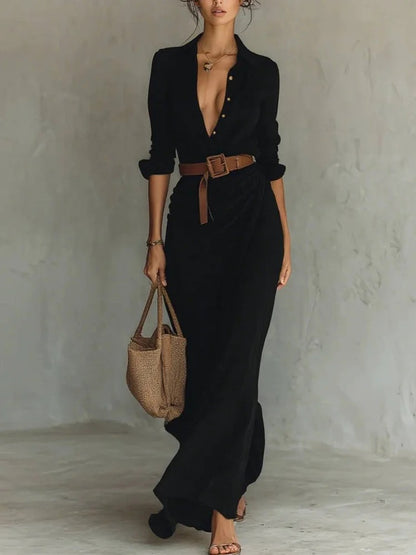 Robe Longue Asymétrique Ceinturée