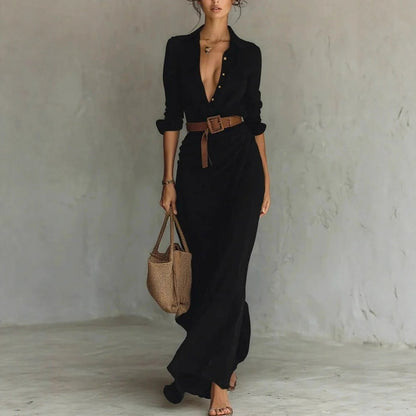 Robe Longue Asymétrique Ceinturée